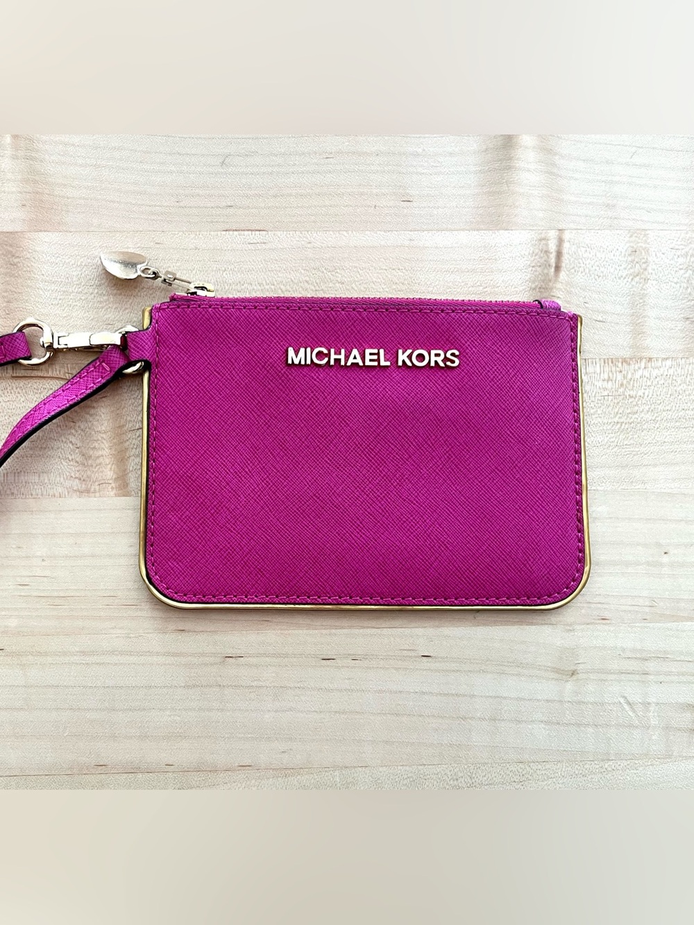 Michael Kors Fuchsia/Gold Saffiano Leather Wristlet